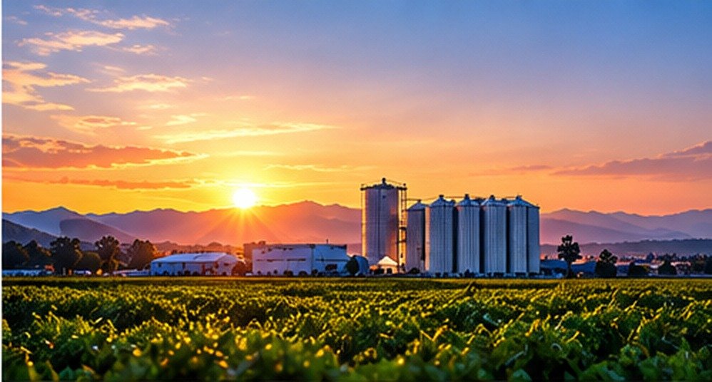 Agri processing landscape at sunset